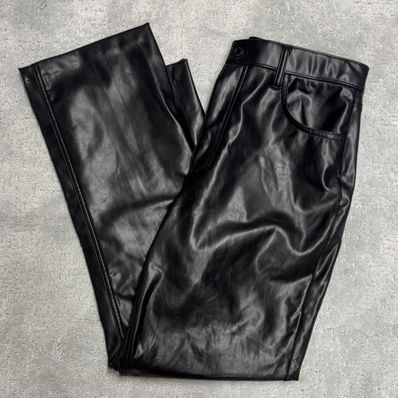 Abercrombie & Fitch Black Leather Pants 90s Straight Curve Love Ultra High Rise - Picture 2 of 6